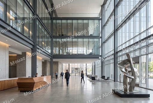 Contemporary commercial skyscraper lobby